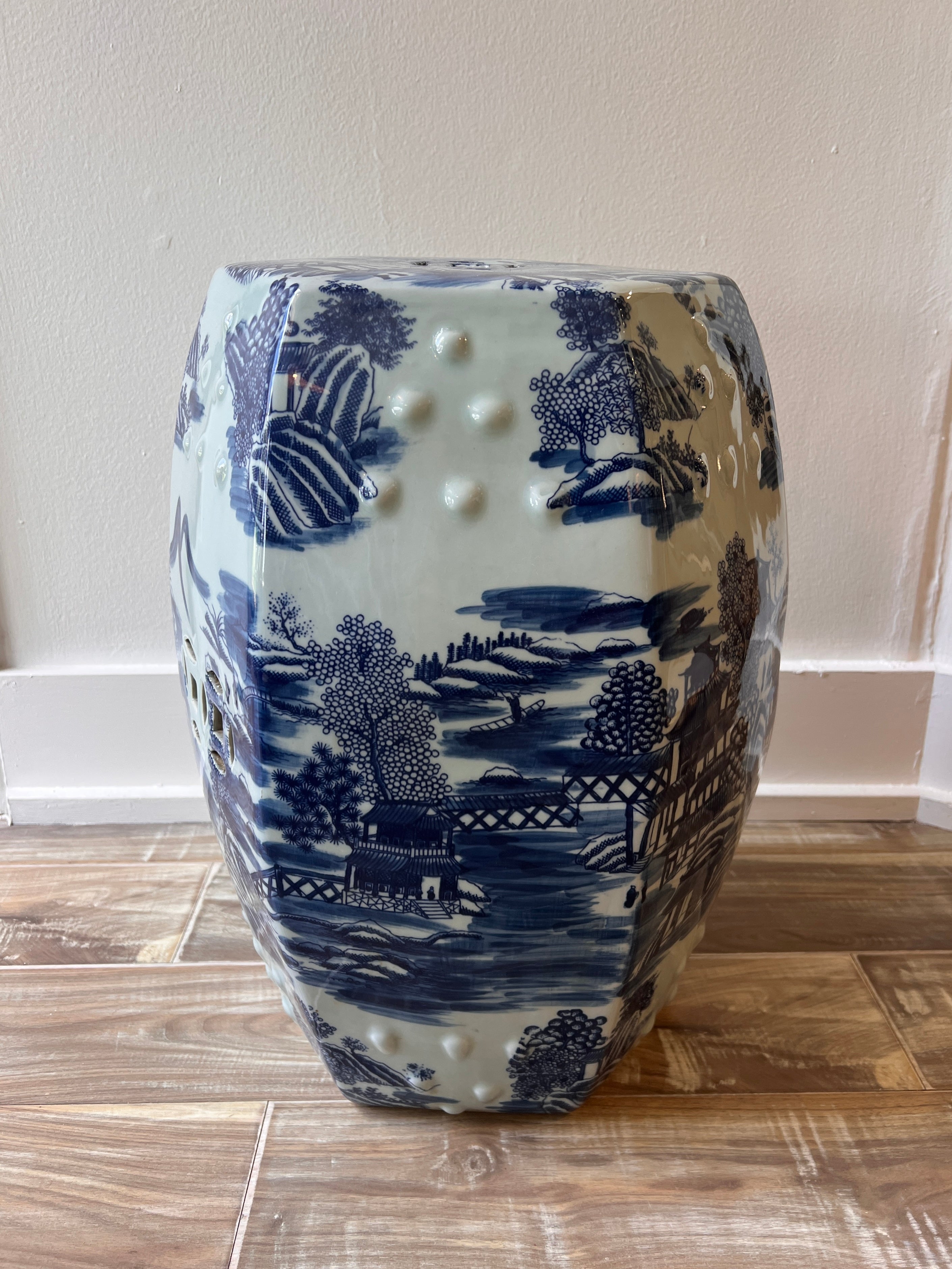 Blue Hexagonal Garden Stool