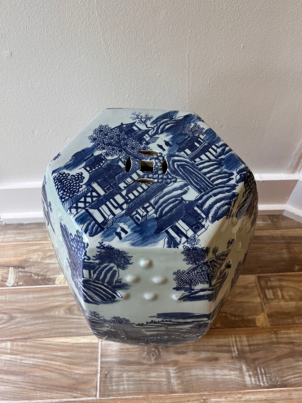 Blue Hexagonal Garden Stool