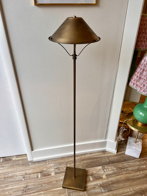 Anna Lari cordless floor lamp in antique brushed brass. 