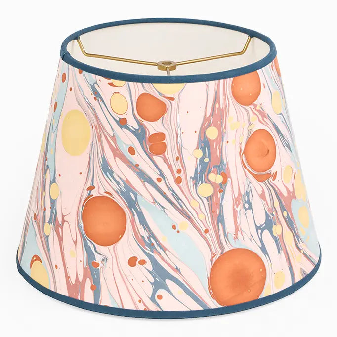 Apricot and navy marbled paper lampshade