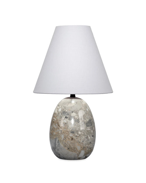 Grey travertine stone table lamp with a sculptural shape