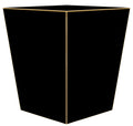 Black and Gold Wastebasket featuring a sleek black finish, thin gold-toned trim, and a tapered square silhouette with clean, angular edges.