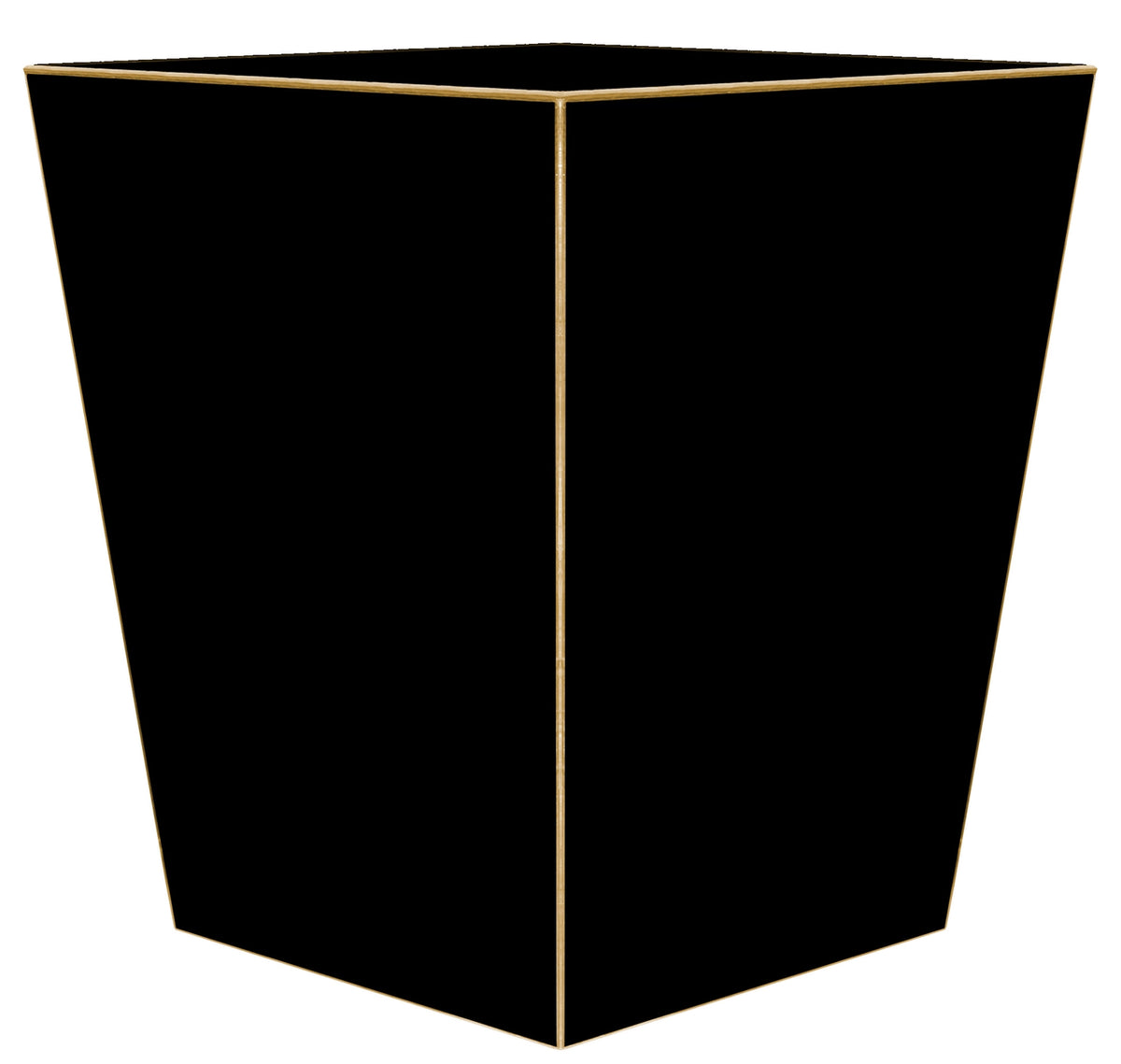 Black and Gold Wastebasket featuring a sleek black finish, thin gold-toned trim, and a tapered square silhouette with clean, angular edges.