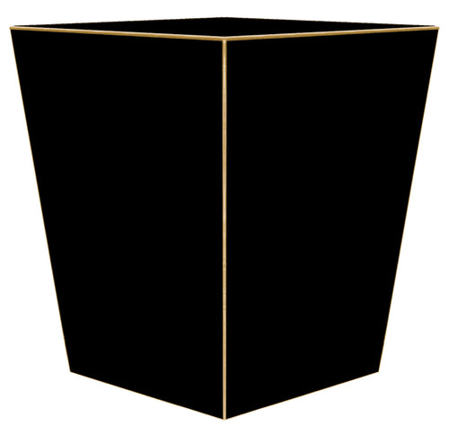 Black and Gold Wastebasket featuring a sleek black finish, thin gold-toned trim, and a tapered square silhouette with clean, angular edges.