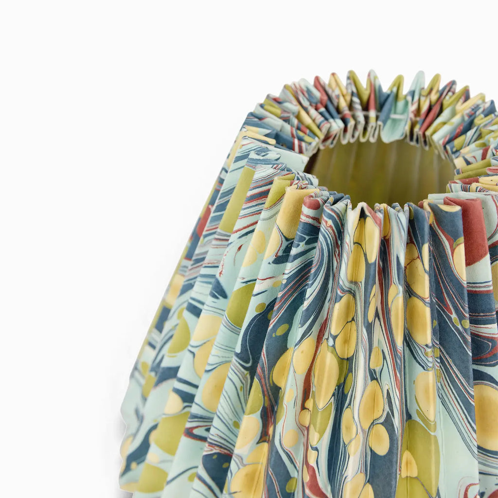 Blue marbled paper lampshade with accordion style pleats