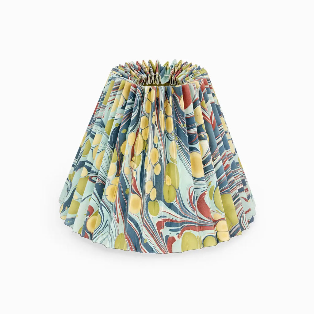 Blue marbled paper lampshade with accordion style pleats