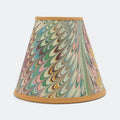 Marbled sconce shade in caramel, burgundy, teal, and pink swirls with a caramel trim.