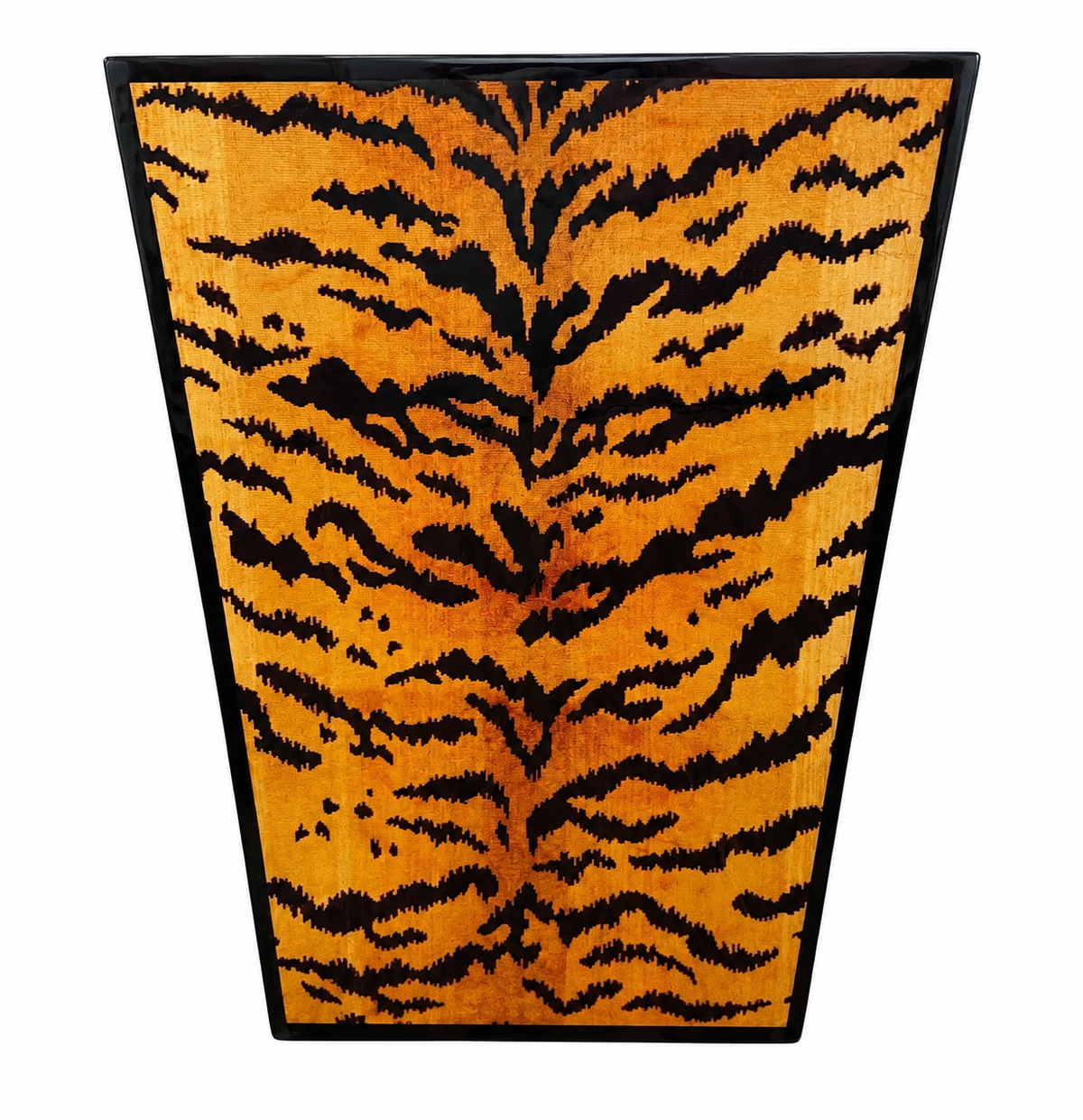 Tiger design gold and black lacquered wastebasket