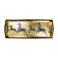 Handmade wood and lacquered tray with Zebra motif in gold and black by Caspari
