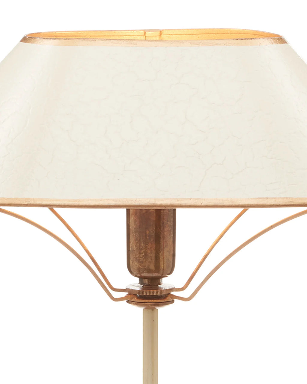 Vintage inspired ivory and gold table lamp with metal shade detail shot