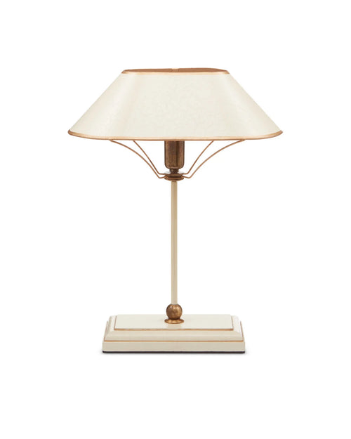 Vintage inspired ivory and gold table lamp with metal shade