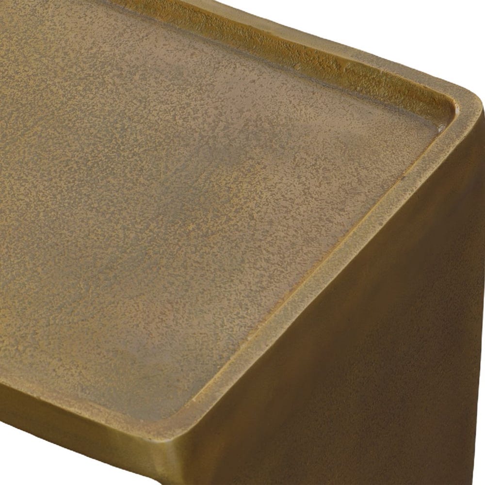 Emerson Side Table in antique brass finish, featuring a modern rectangular open-frame design with a smooth top and lower shelf.