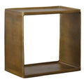 Emerson Side Table in antique brass finish, featuring a modern rectangular open-frame design with a smooth top and lower shelf.