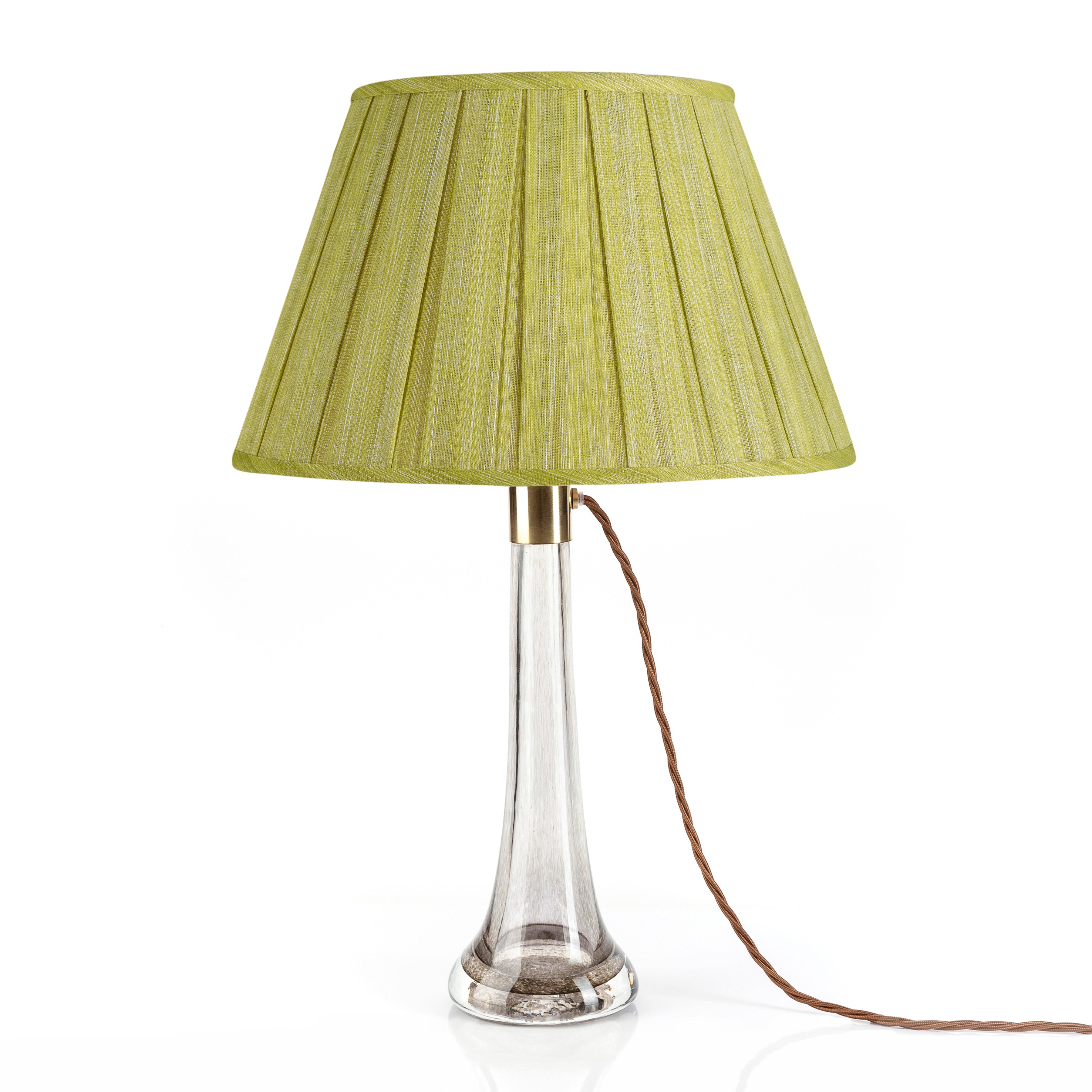 Fermoie Euphorbia Box Pleat Lampshade styled on a glass table lamp in Nashville, Tennessee
