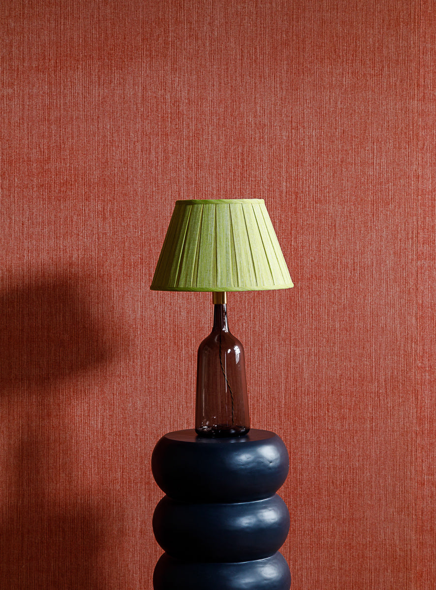 Fermoie Euphorbia Box Pleat Lampshade styled on a glass table lamp in Nashville, Tennessee