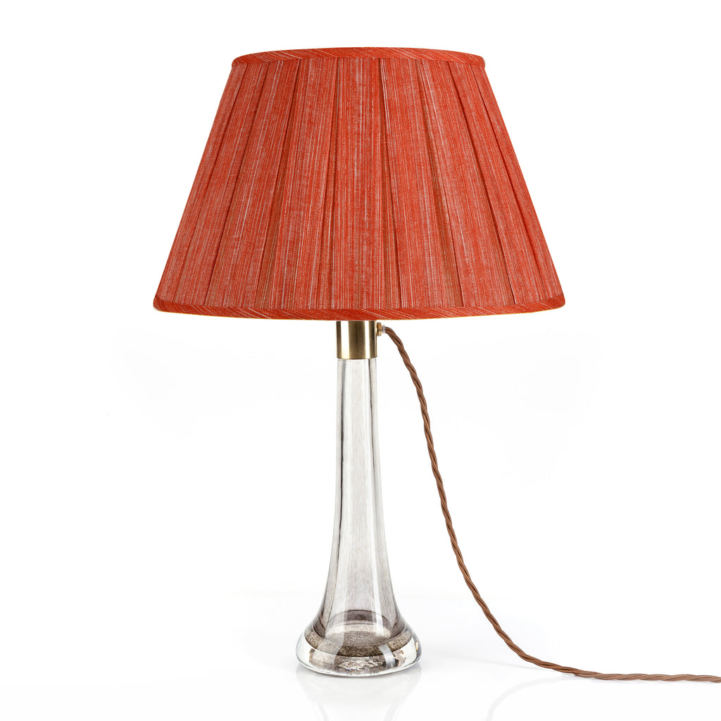 Fermoie Fresco Box Pleat Lampshade styled on a glass table lamp in Nashville, Tennessee