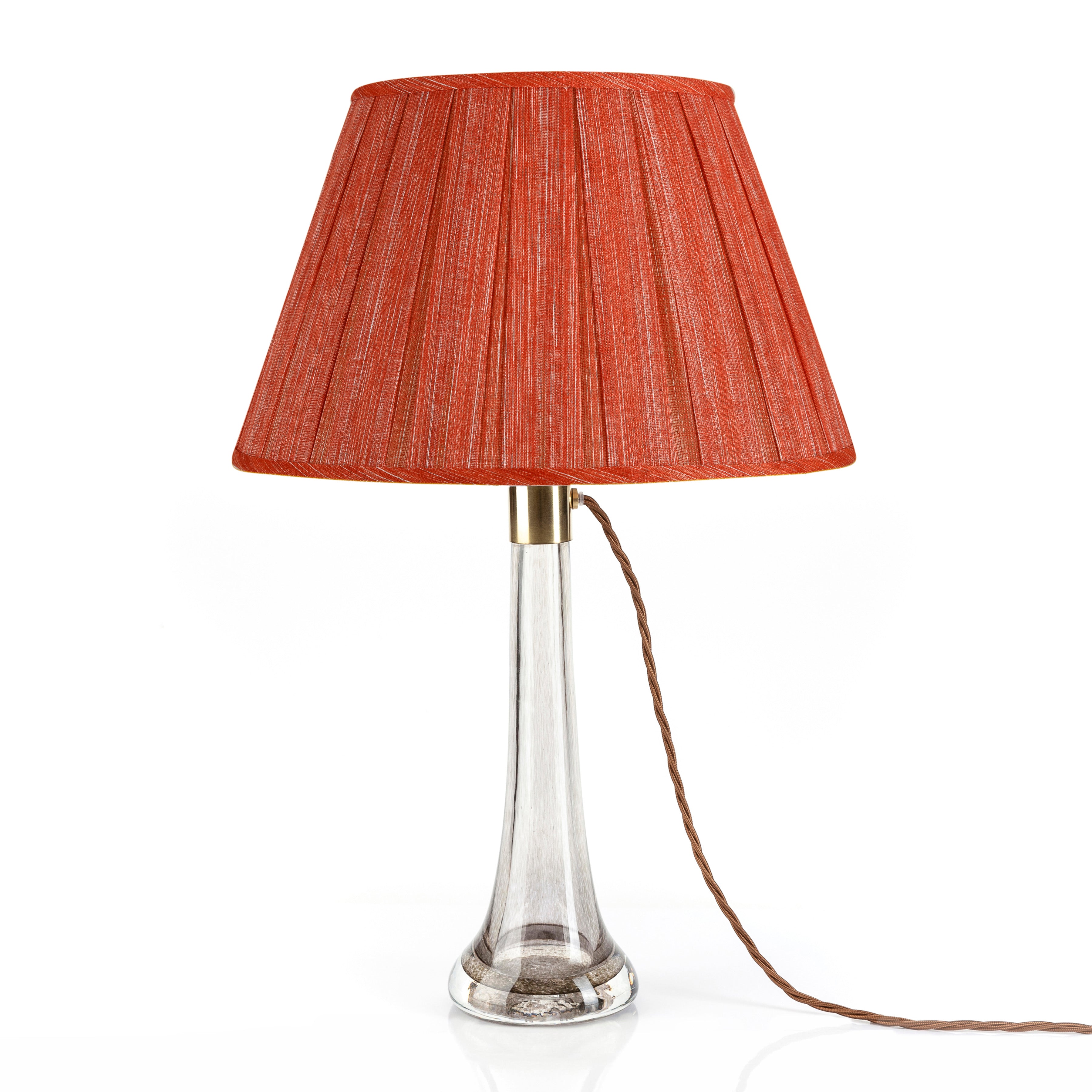 Fermoie Fresco Box Pleat Lampshade styled on a glass table lamp in Nashville, Tennessee