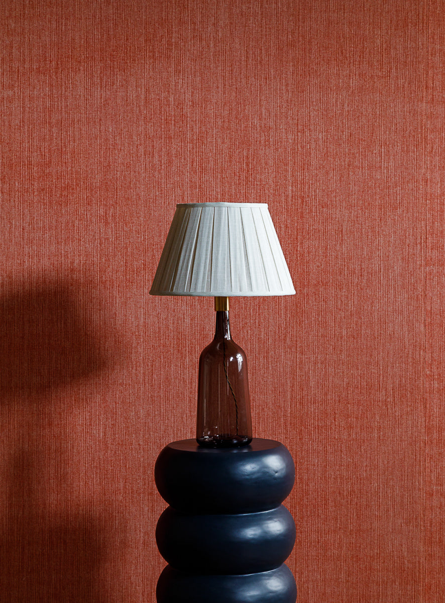 Fermoie Ivory Box Pleat Lampshade styled on a glass table lamp in Nashville, Tennessee