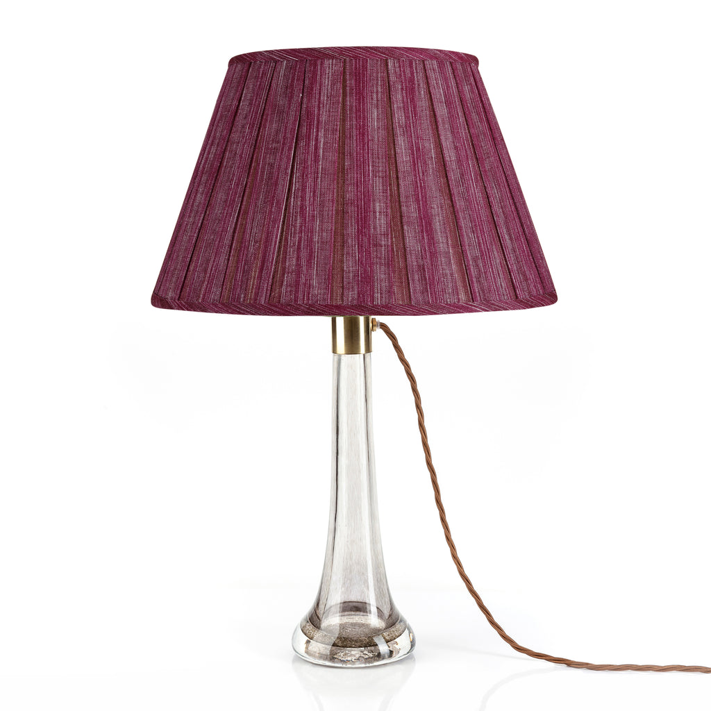 Fermoie Back to the Fuchsia Box Pleat Lampshade styled on a glass table lamp in Nashville, Tennessee