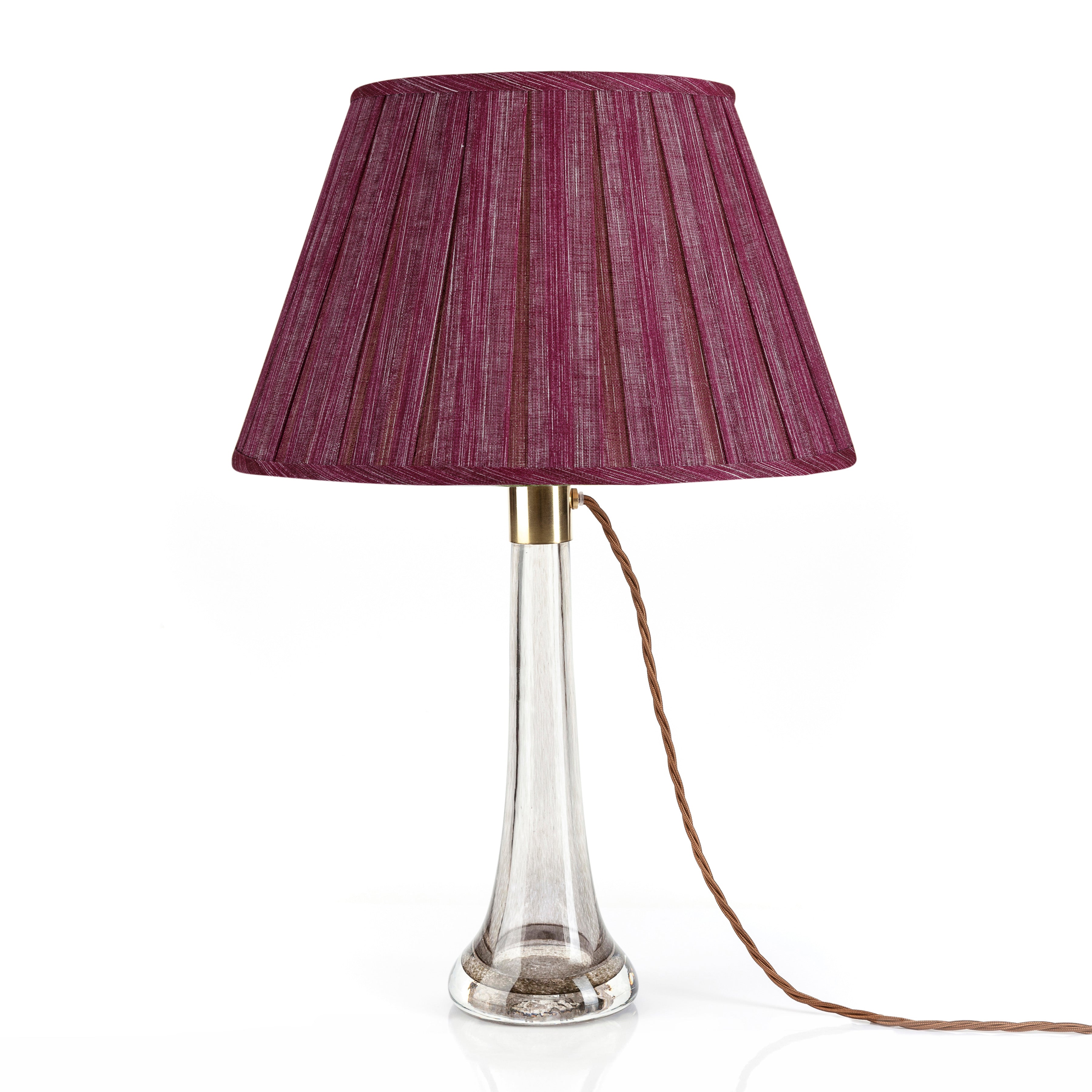 Fermoie Back to the Fuchsia Box Pleat Lampshade styled on a glass table lamp in Nashville, Tennessee