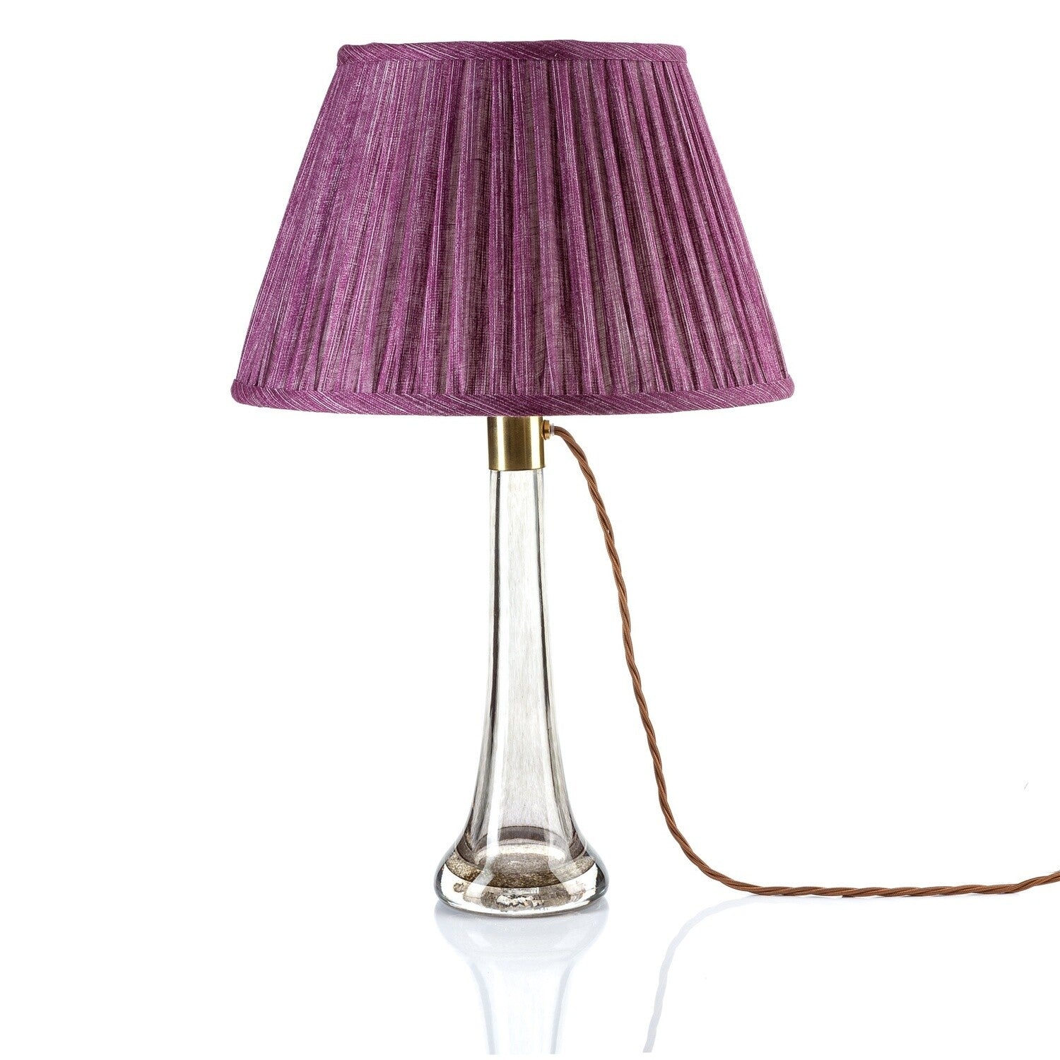 Fermoie Back To The Fuchsia empire lampshade styled on a glass table lamp in Nashville, Tennessee