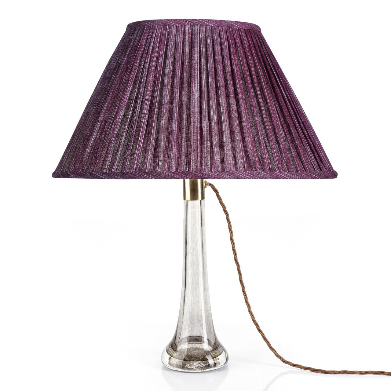 Fermoie Back To The Fuchsia oval lampshade styled on a glass table lamp in Nashville, Tennessee