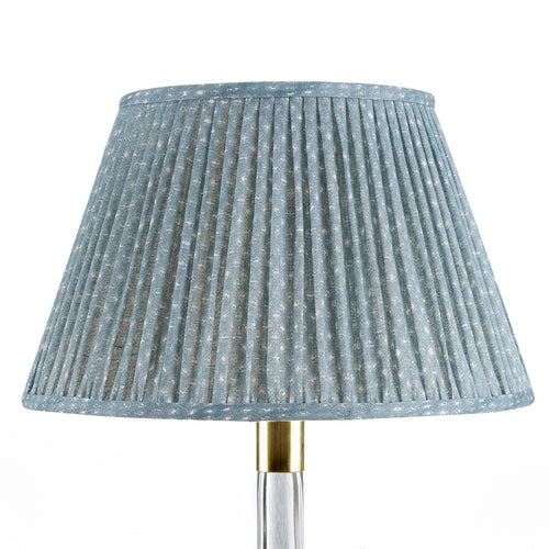 Fermoie Blue Figured empire lampshade styled on a glass table lamp in Nashville, Tennessee