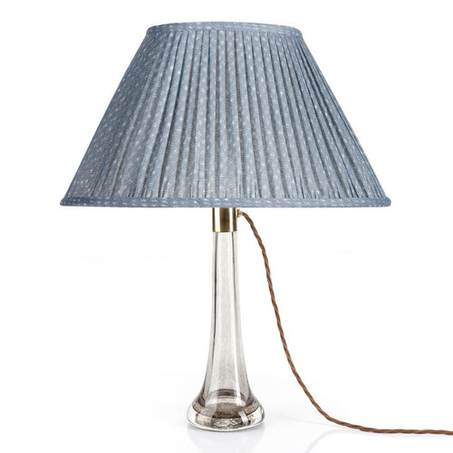 Fermoie Blue Figured empire lampshade styled on a glass table lamp in Nashville, Tennessee