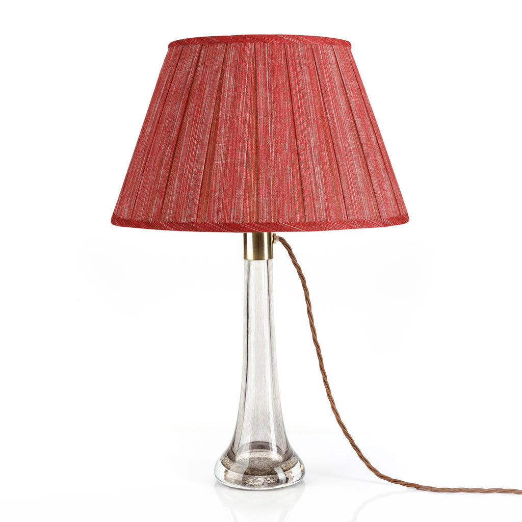 Fermoie Carpet Slipper Box Pleat Lampshade styled on a glass table lamp in Nashville, Tennessee
