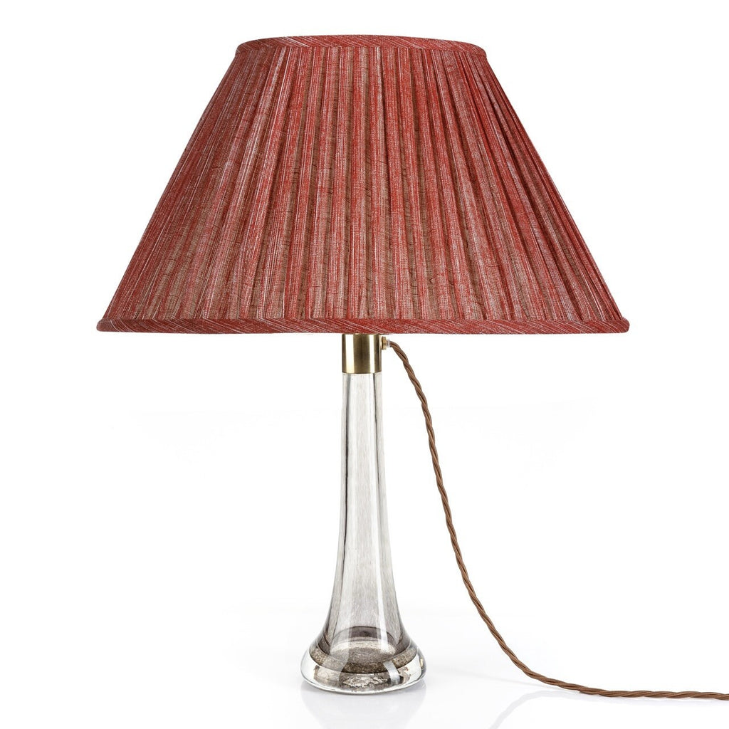 Fermoie Carpet Slipper oval lampshade styled on a glass table lamp in Nashville, Tennessee
