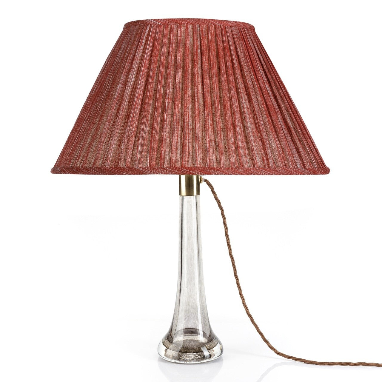 Fermoie Carpet Slipper oval lampshade styled on a glass table lamp in Nashville, Tennessee