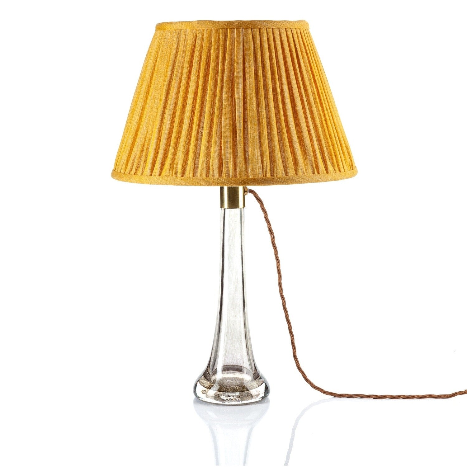 Fermoie Club Yellow empire lampshade styled on a glass table lamp in Nashville, Tennessee