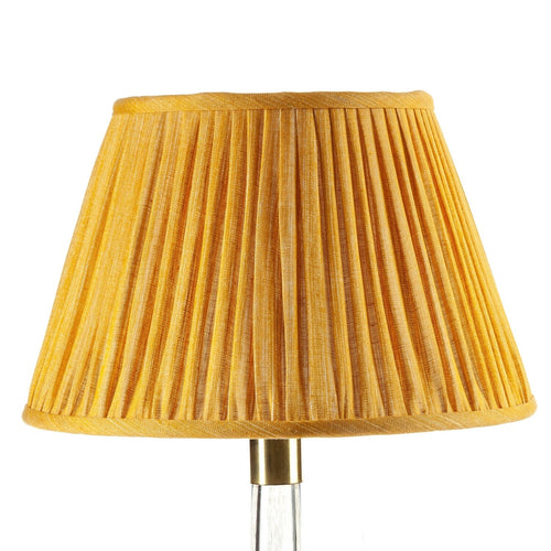 Fermoie Club Yellow empire lampshade styled on a glass table lamp in Nashville, Tennessee