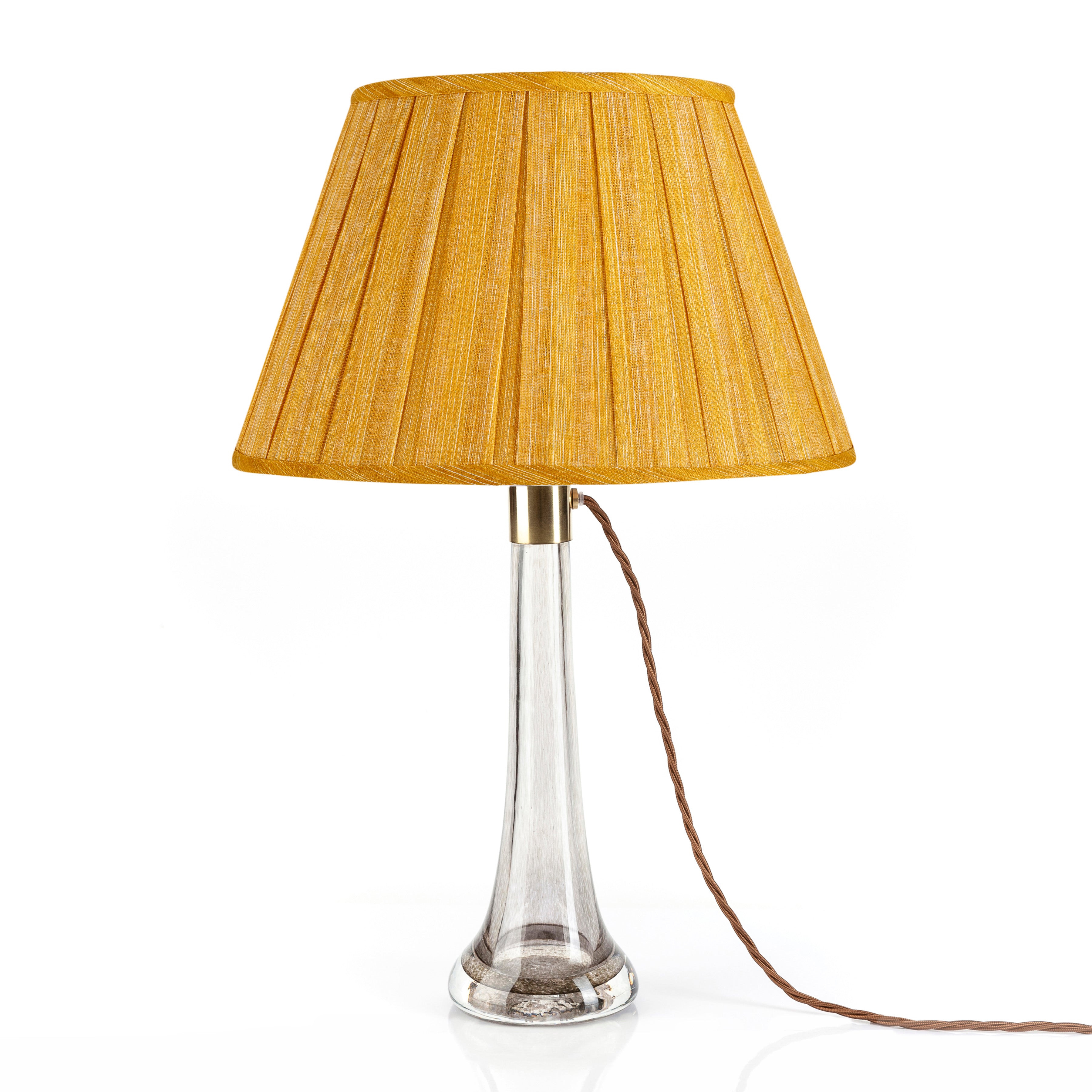 Fermoie Club Yellow Box Pleat Lampshade styled on a table lamp in Nashville, Tennessee