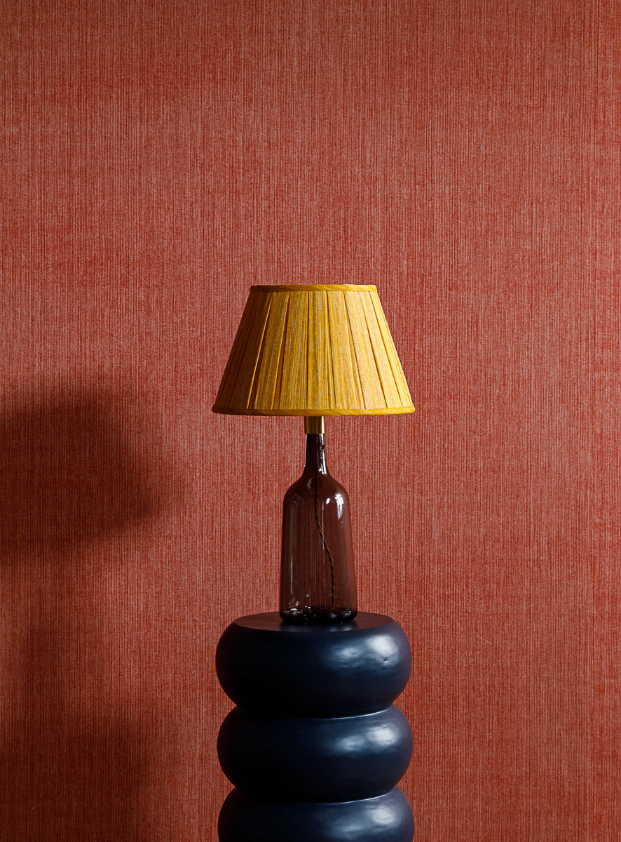 Fermoie Club Yellow Box Pleat Lampshade styled on a table lamp in Nashville, Tennessee
