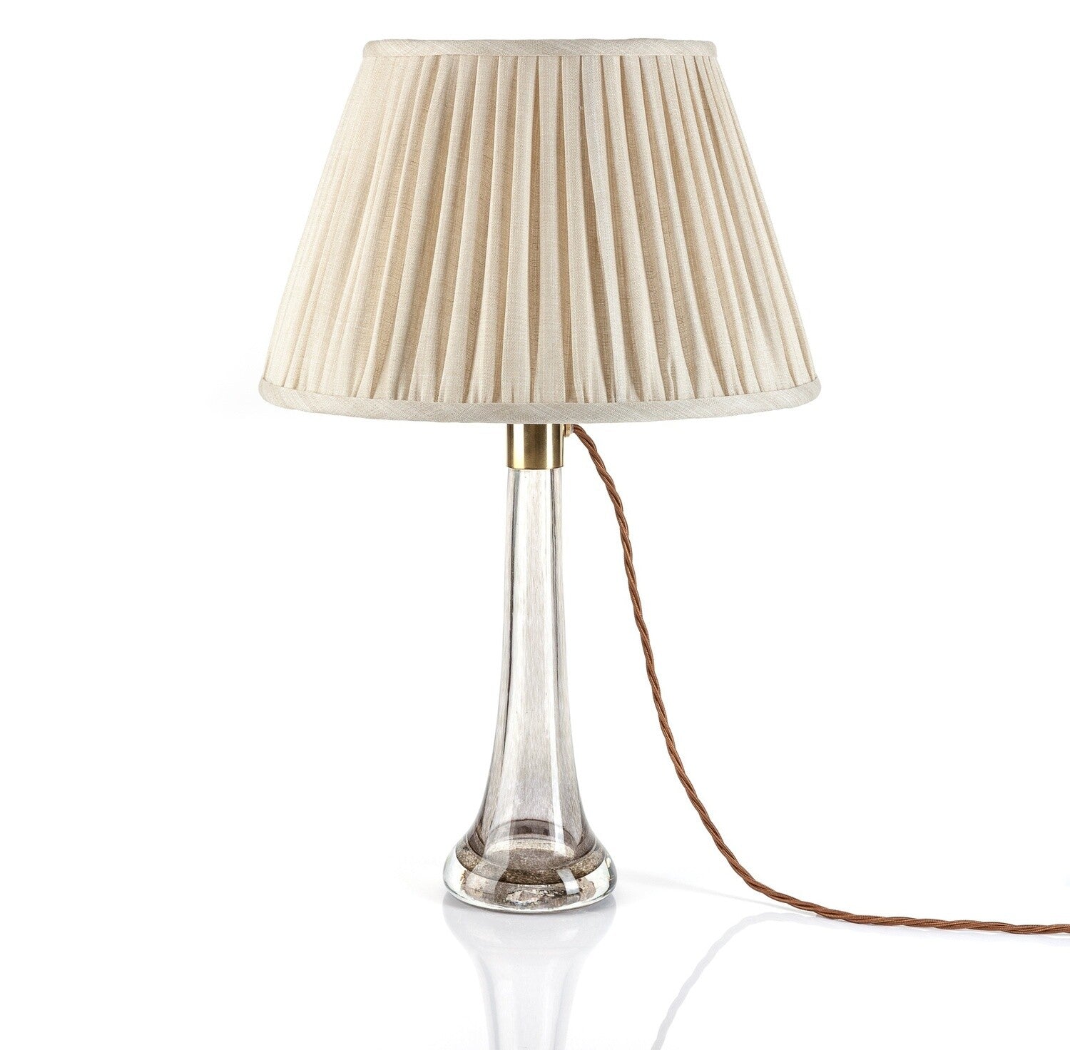Fermoie Cream Moire Empire lampshade styled on a glass table lamp in Nashville, Tennessee
