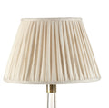 Fermoie Cream Moire empire lampshade styled on a glass table lamp in Nashville, Tennessee