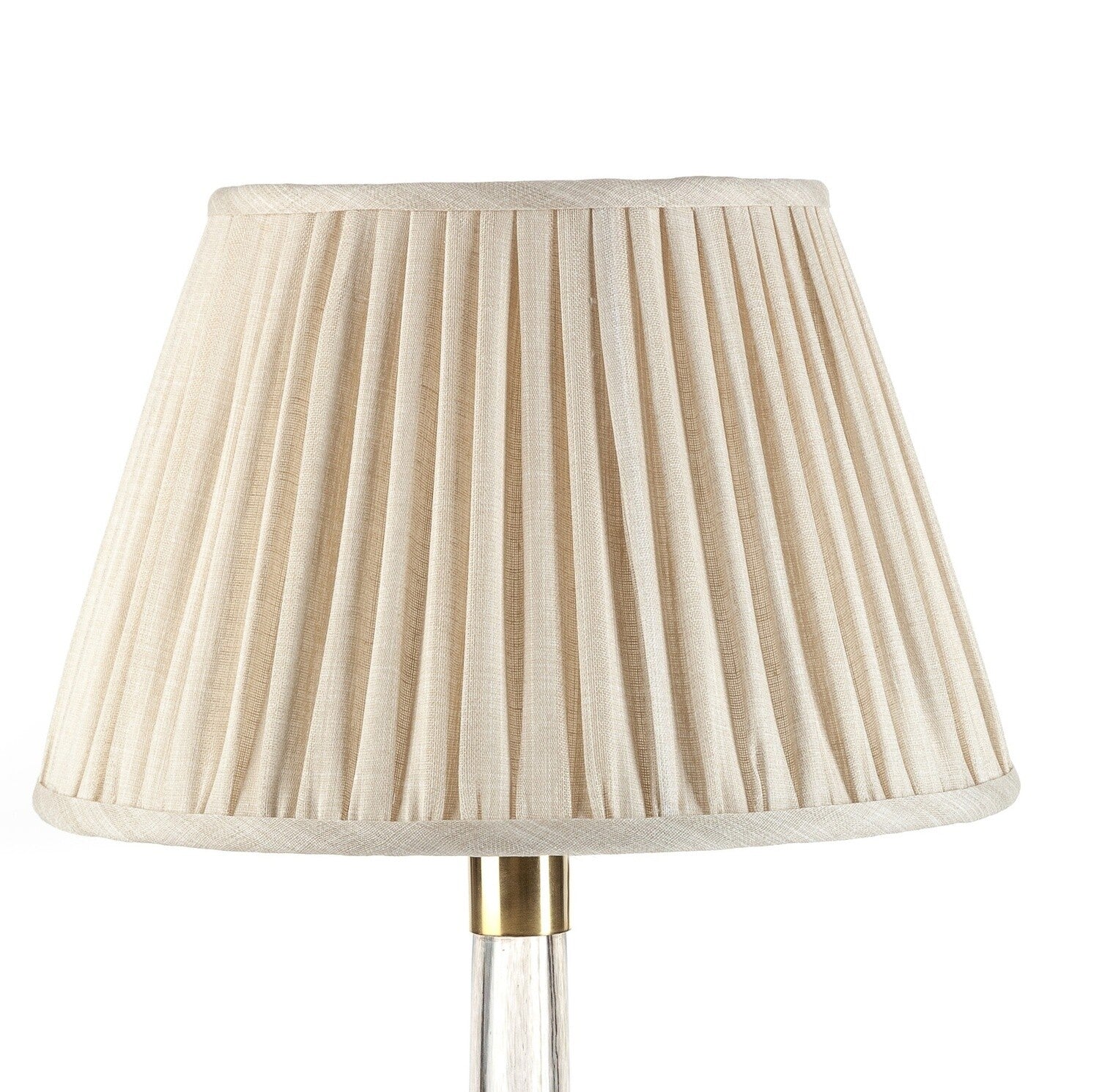 Fermoie Cream Moire empire lampshade styled on a glass table lamp in Nashville, Tennessee