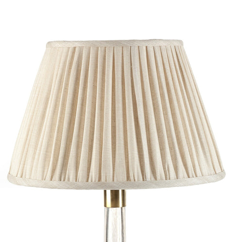 Fermoie Cream Moire empire lampshade styled on a glass table lamp in Nashville, Tennessee
