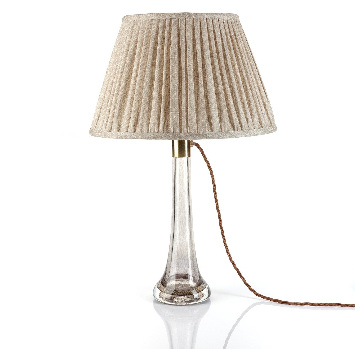 Fermoie Ecru Figured Empire lampshade styled on a glass table lamp in Nashville, Tennessee
