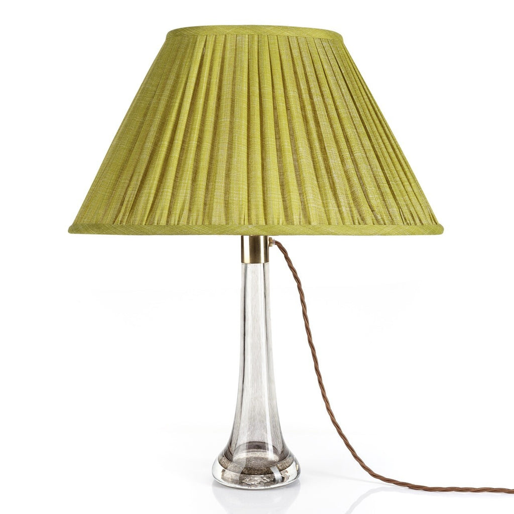 Fermoie Euphorbia oval lampshade styled on a glass table lamp in Nashville, Tennessee