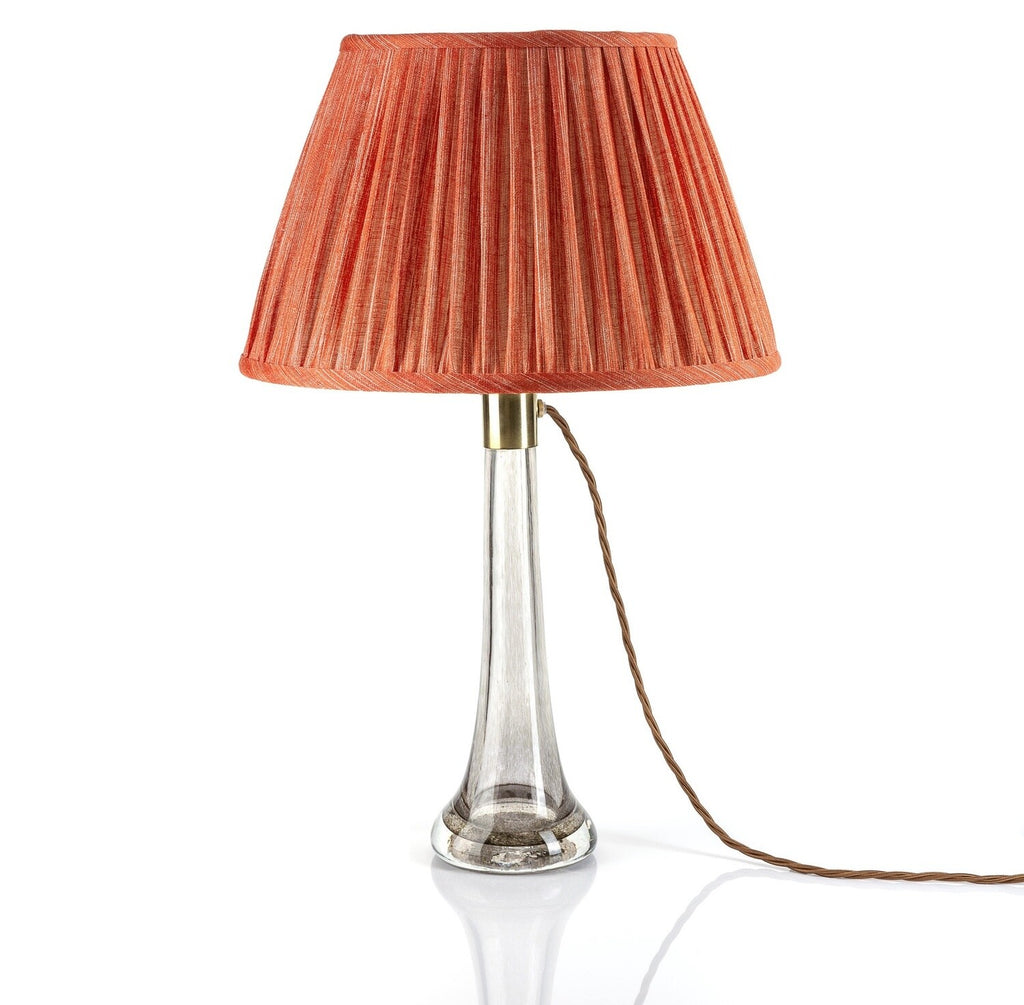 Fermoie Fresco empire lampshade styled on a glass table lamp in Nashville, Tennessee