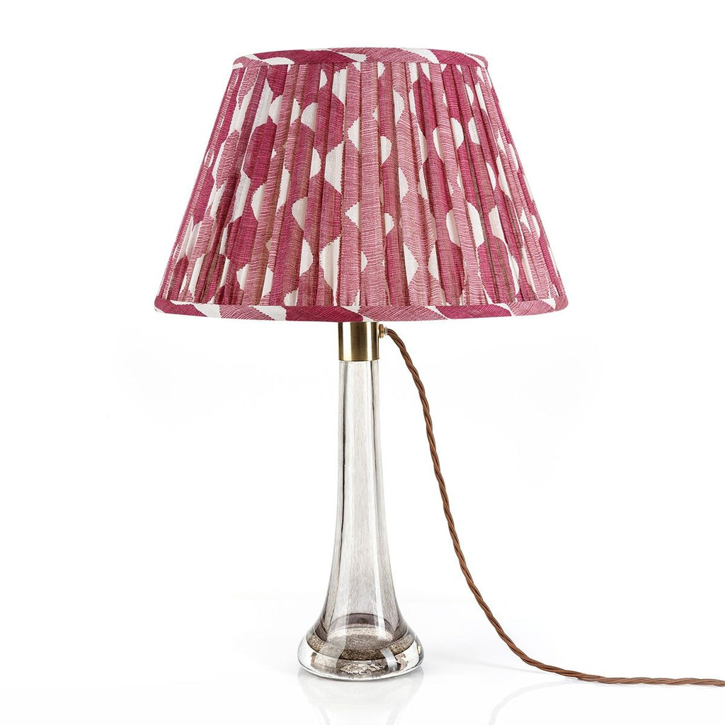 Fermoie Fuchsia Whittle empire lampshade styled on a glass table lamp in Nashville, Tennessee