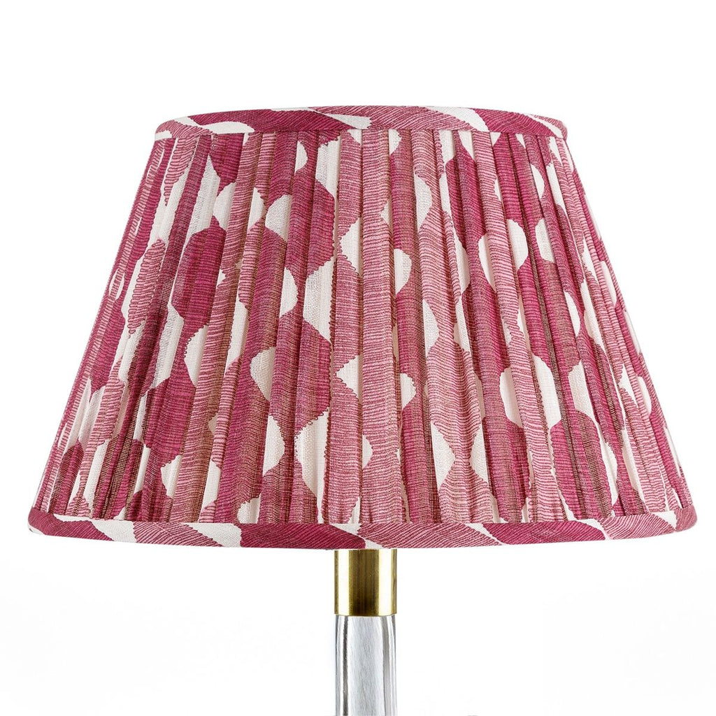 Fermoie Fuchsia Whittle empire lampshade styled on a glass table lamp in Nashville, Tennessee