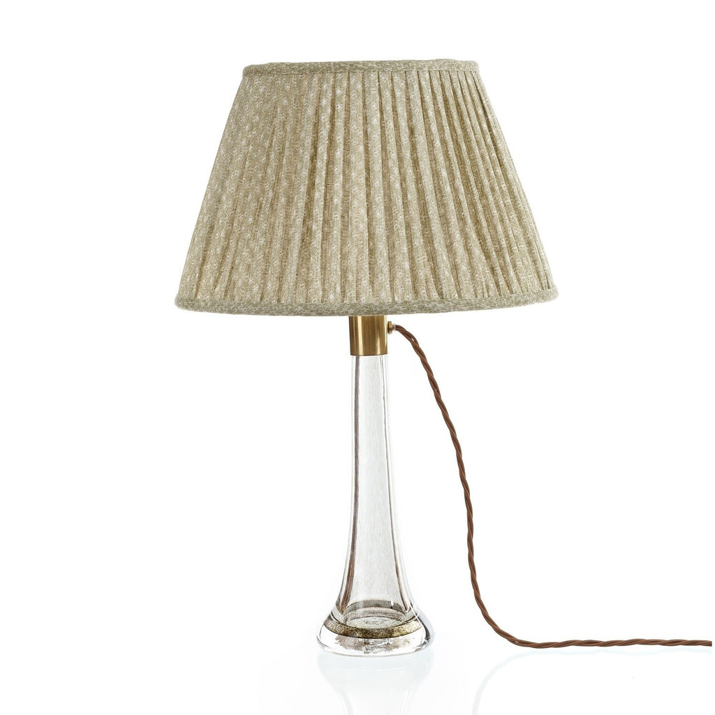 Fermoie Green Figured empire lampshade styled on a glass table lamp in Nashville, Tennessee