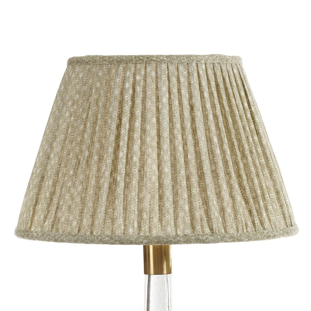 Fermoie Green Figured empire lampshade styled on a glass table lamp in Nashville, Tennessee