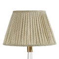 Fermoie Green Figured empire lampshade styled on a glass table lamp in Nashville, Tennessee