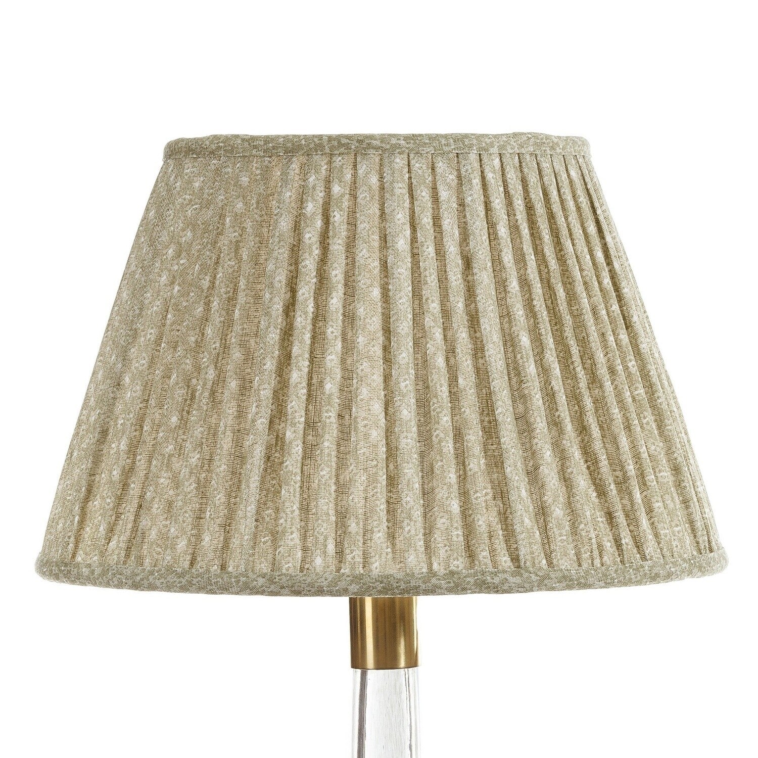 Fermoie Green Figured empire lampshade styled on a glass table lamp in Nashville, Tennessee
