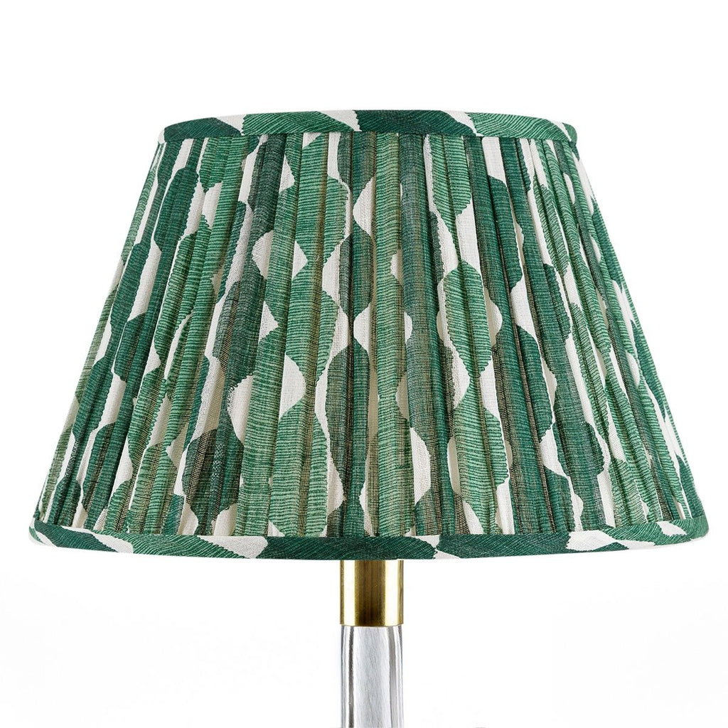 Fermoie Green Whittle empire lampshade styled on a glass table lamp in Nashville, Tennessee