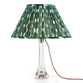 Fermoie Green Whittle oval lampshade styled on a glass table lamp in Nashville, Tennessee